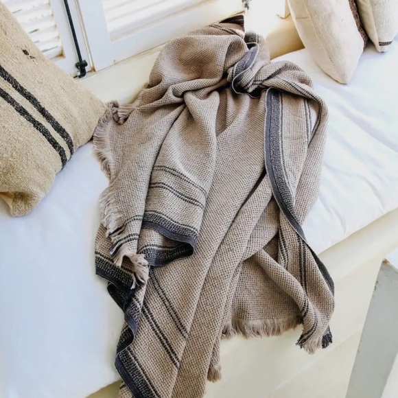 Turkish 100% Cotton Striped Throw Blanket Neutral Style NWT